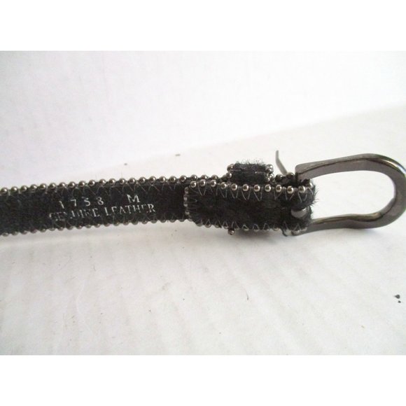 *Retro Black Leather Belt Shimmer Pony Hair Faceted Faux Gem Stone Accents